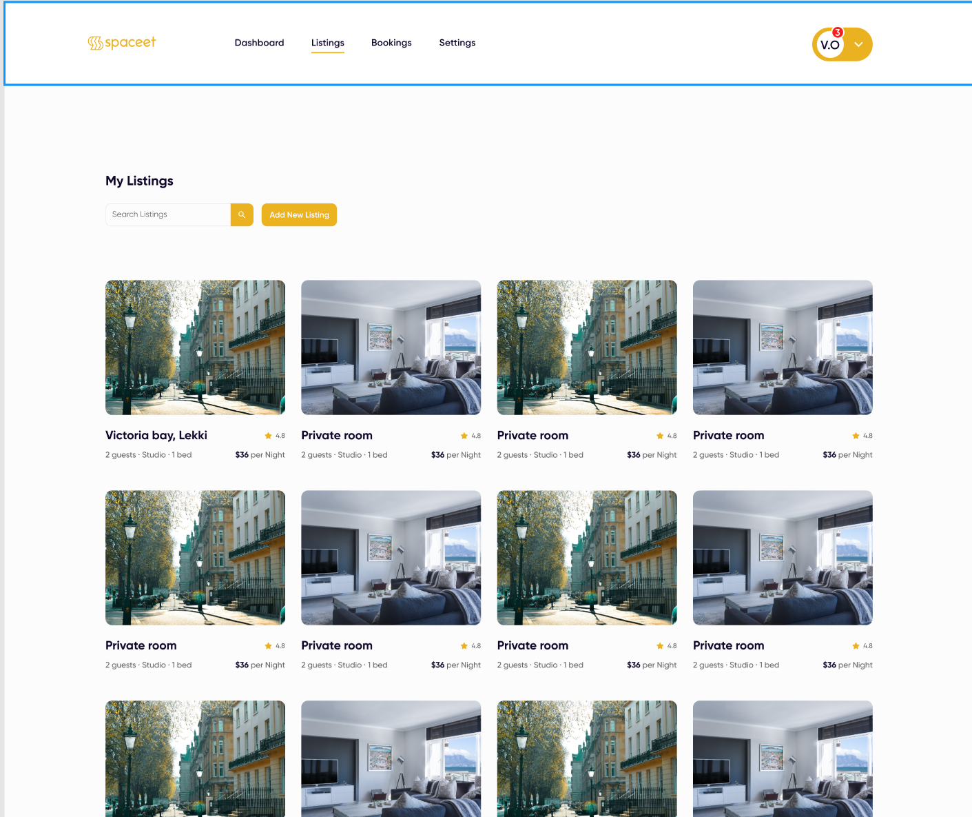 Spaceet Listing Page